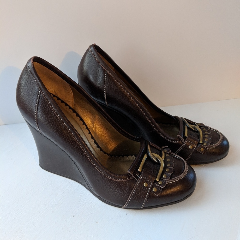 BCBG brown penny loafer wedges